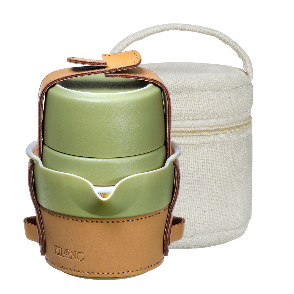 Stylish Travel Teapot Set-Traveler Bag Set green