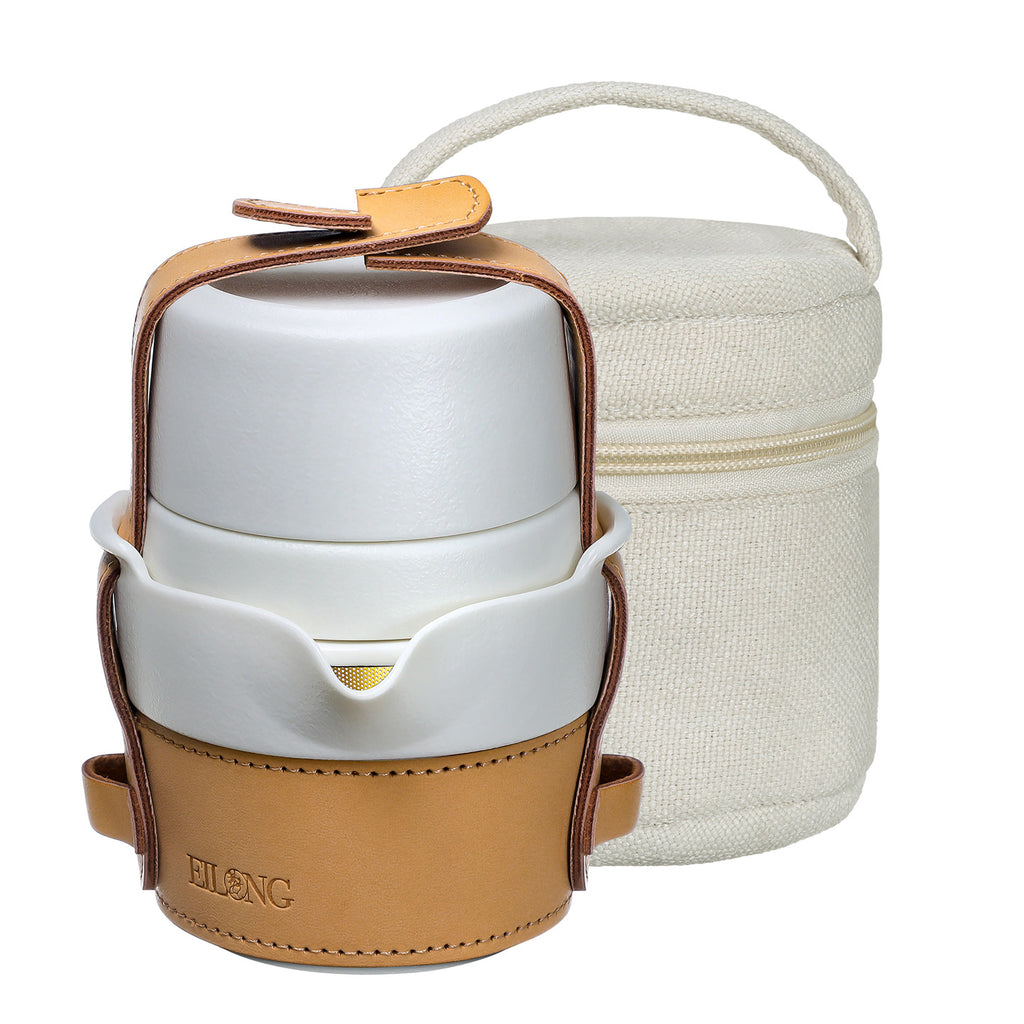 Stylish Travel Teapot Set-Traveler Bag Set white