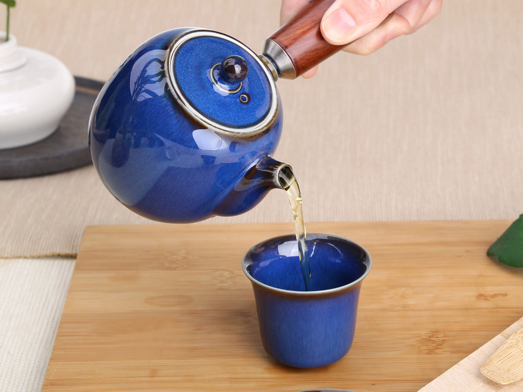 Chinese Ceramic Teapot-Hare's Fur Glaze Teapot Blue 2