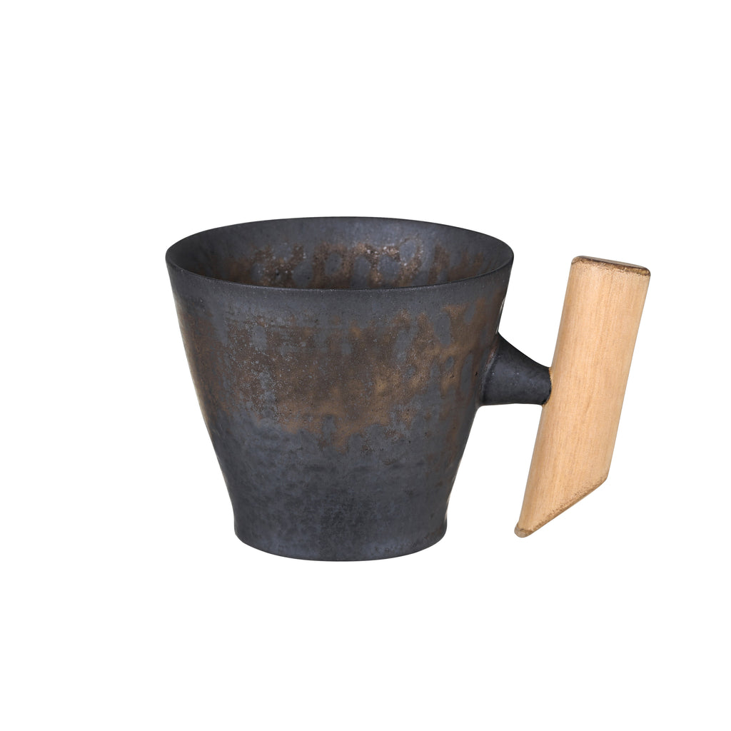 handmade ceramic mug-iron glaze wooden handle elegant