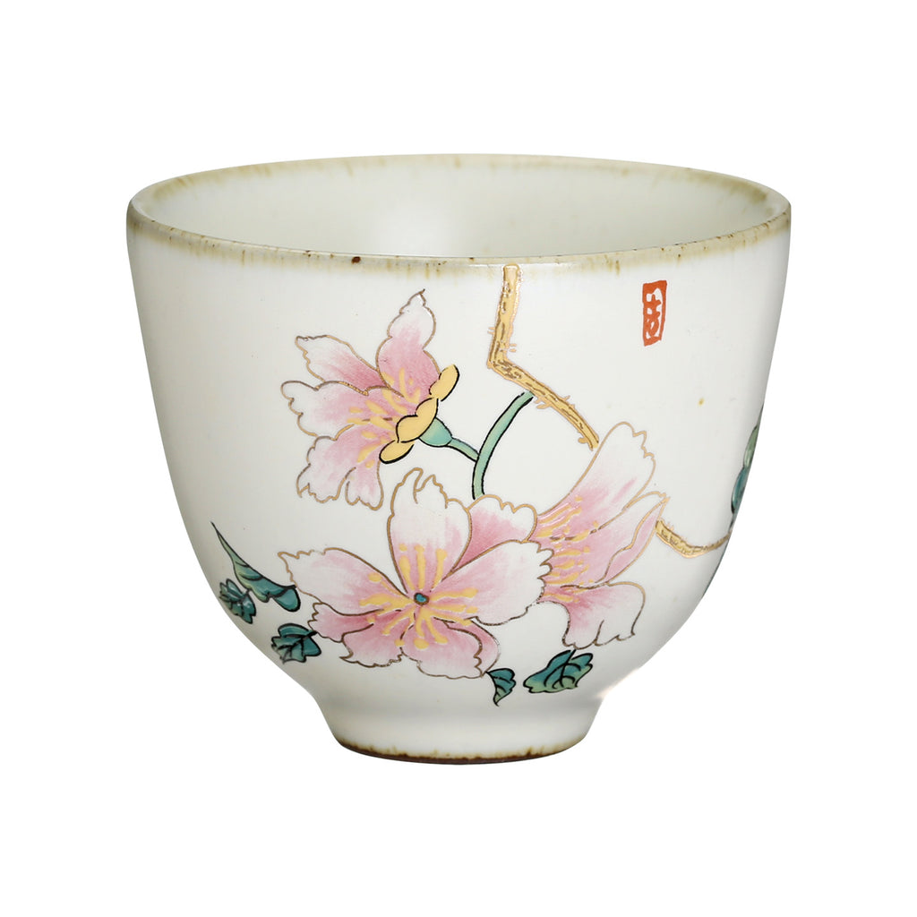 Chinese Tea Cup for Gongfu Tea-Art Yellow Glaze Cup camellia