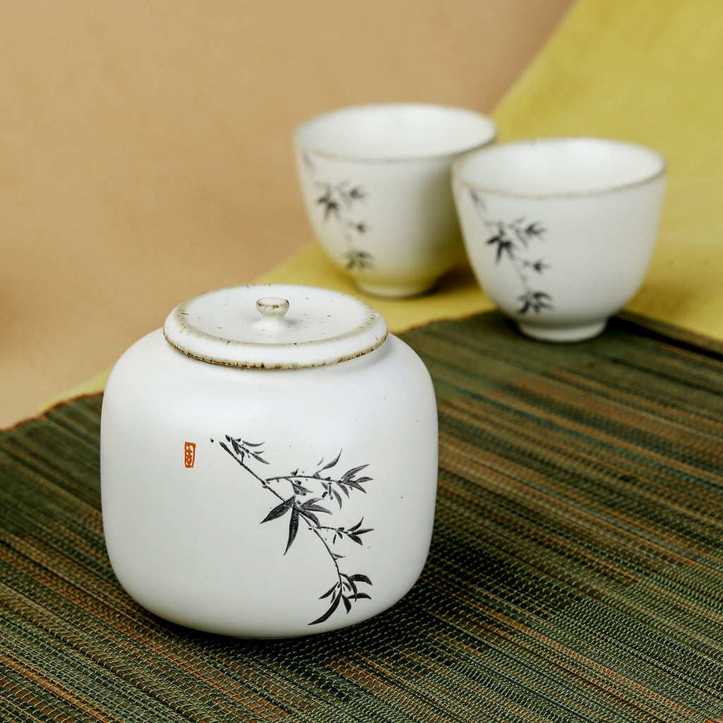 Loose Tea Storage with Chinese Pattern-Art Yellow Glaze 4