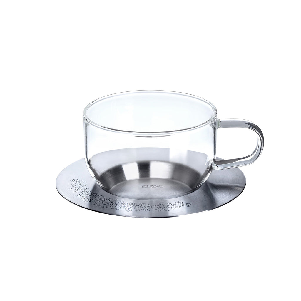 Clear Glass Coffee Cup-Aurora Glass Cup and Saucer silver