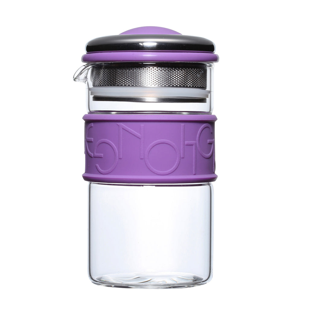 Clear Glass Teapot-Colourful Ring Teapot 400ml Purple