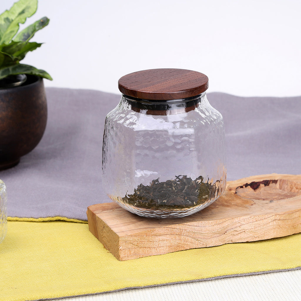 clear glass jar-hammer impression glass tea storage 00
