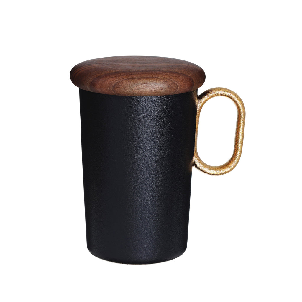 Designer Ceramic Tea Cup with Filter-Golden Circle Filter Cup black