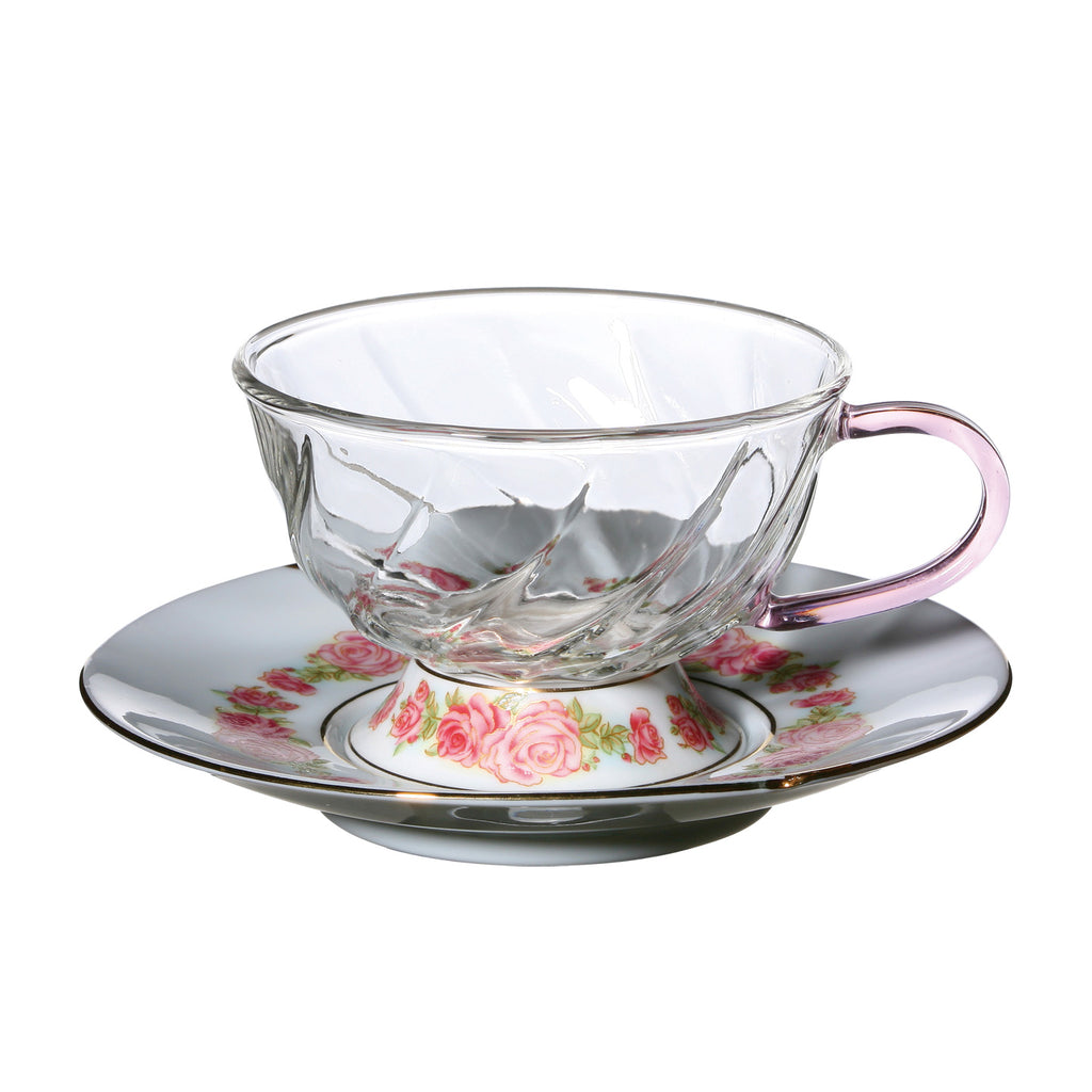 Glass Cup and Saucer Set-Fusion Rose 5oz