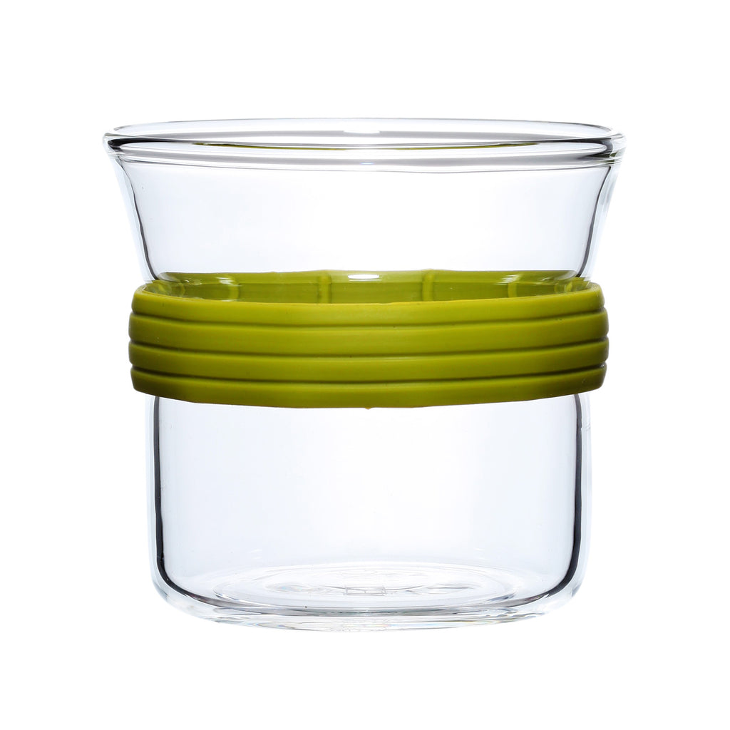 Glass Cup Set-Colourful Ring Glass Cup 2pcs green