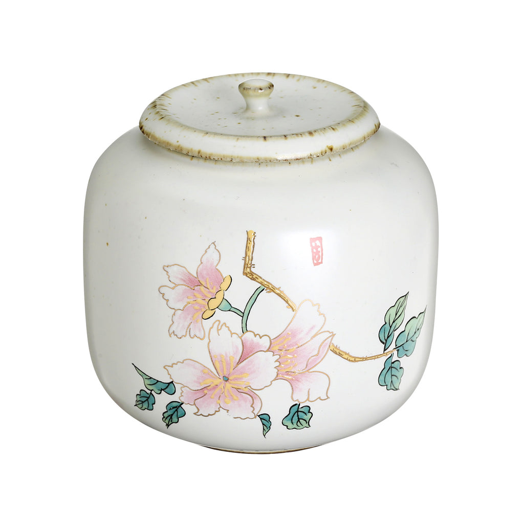 Loose Tea Storage with Chinese Pattern-Art Yellow Glaze camellia