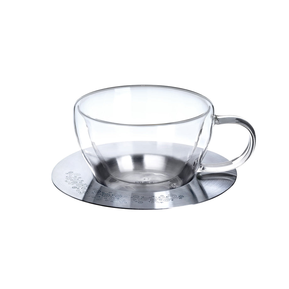 Aurora doppelwandige Glastasse und Untertasse (200 ml)