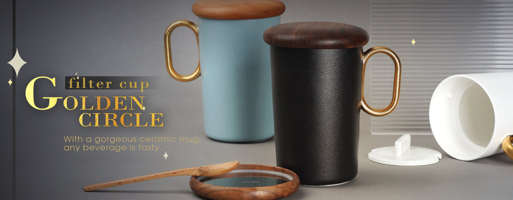 Designer Ceramic Tea Cup-Golden Circle Filter Cup