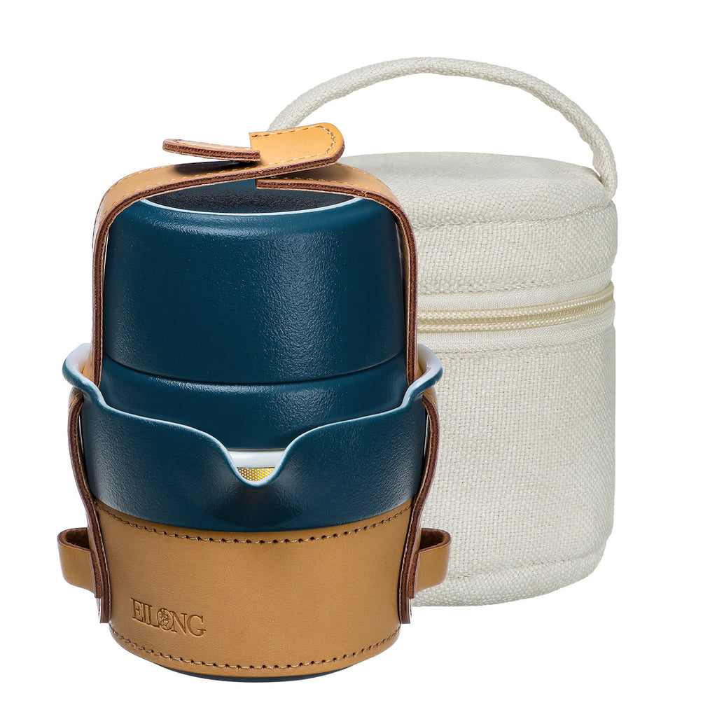 Stylish Travel Teapot Set-Traveler Bag Set blue