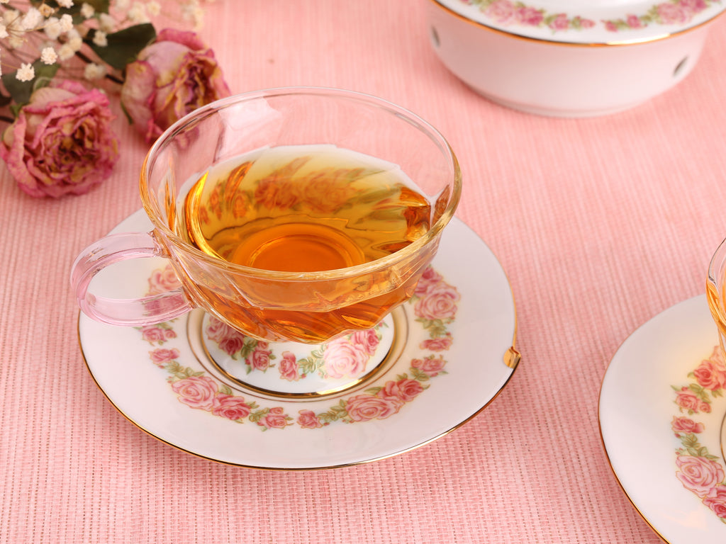 Glass Cup and Saucer Set-Fusion Rose 5oz 5