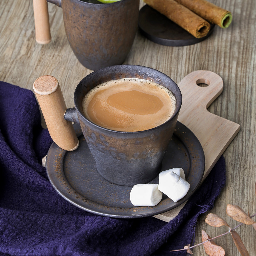 handmade ceramic mug-iron glaze wooden handle elegant 1