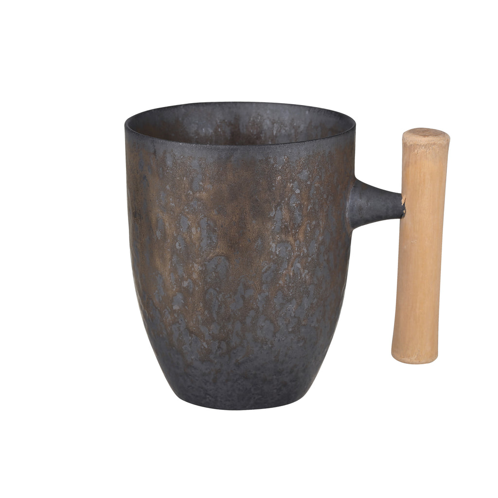 handmade ceramic mug-iron glaze wooden handle retro