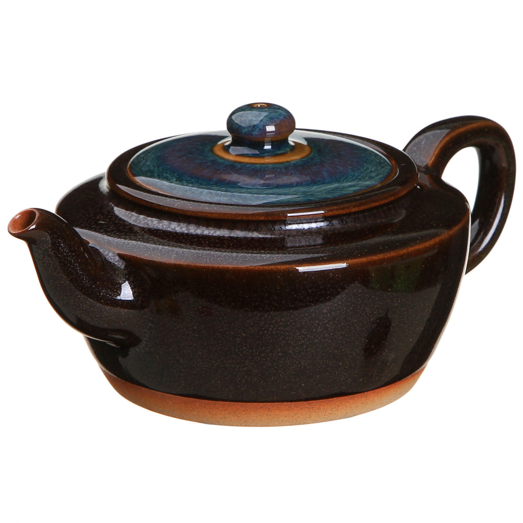 Ceramic Teapot for Chinese Loose Tea-Temmoku Glaze Teapot blue