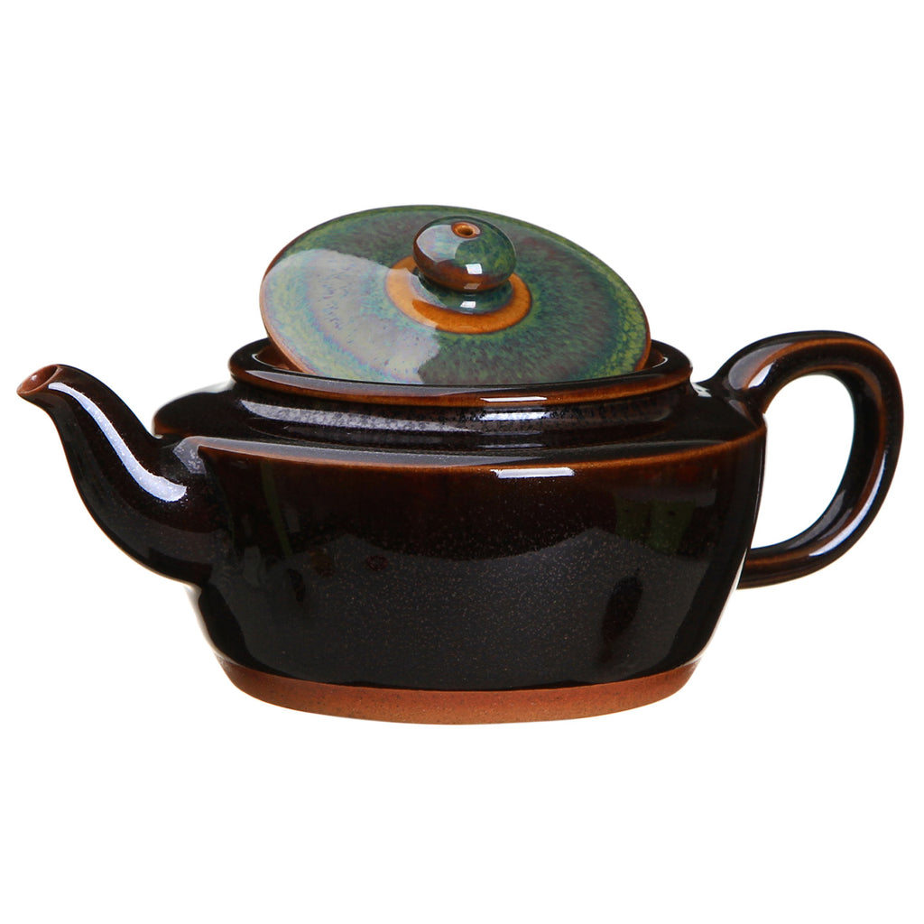 Ceramic Teapot for Chinese Loose Tea-Temmoku Glaze Teapot green2
