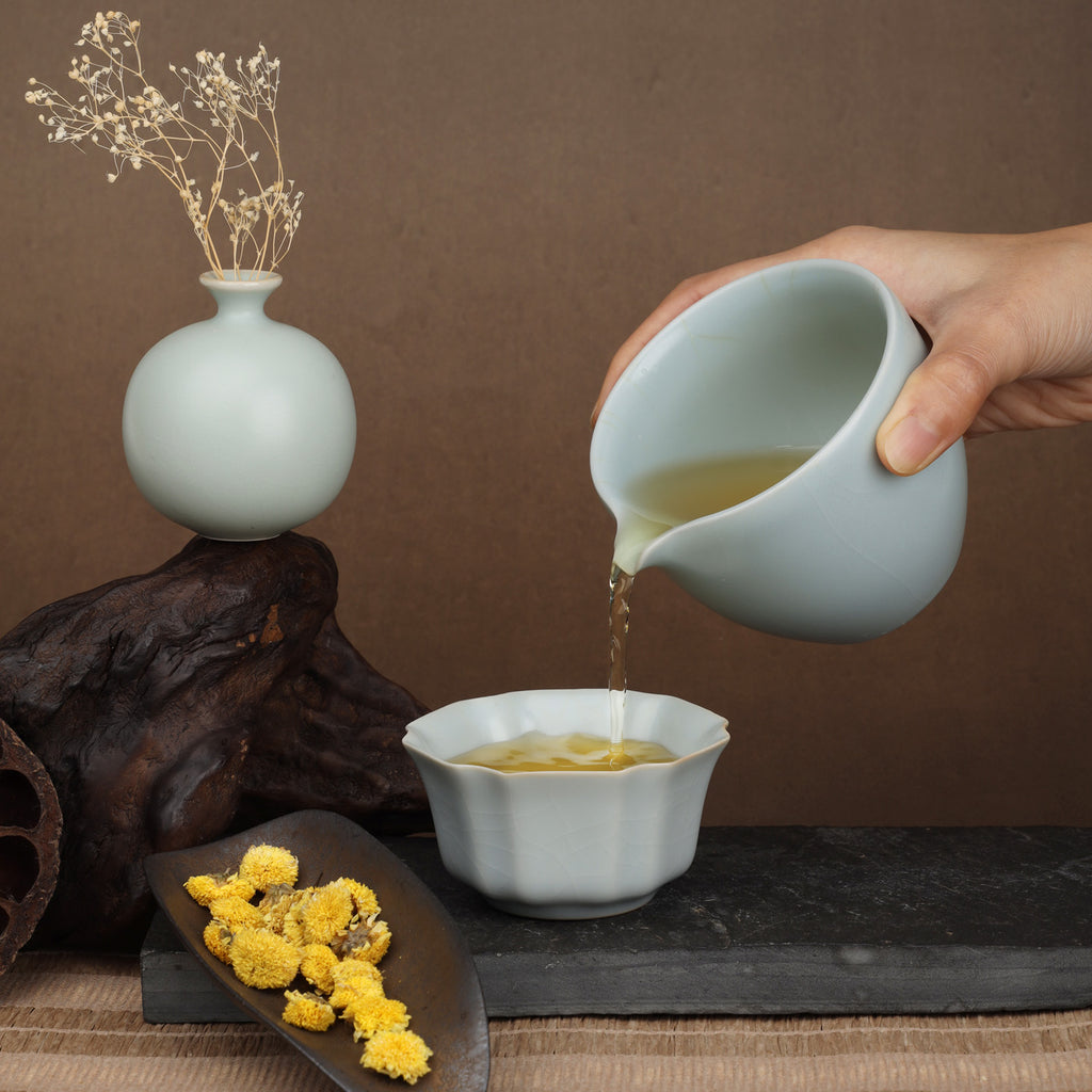 Chinese Bluish Green Ru Ware Teaware-Six Petals Cup 2