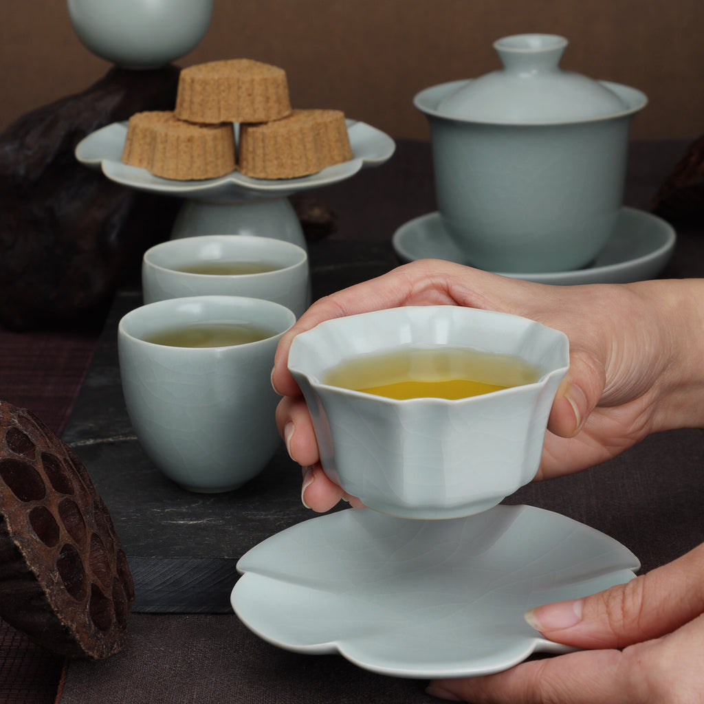 Chinese Bluish Green Ru Ware Teaware-Six Petals Cup 4
