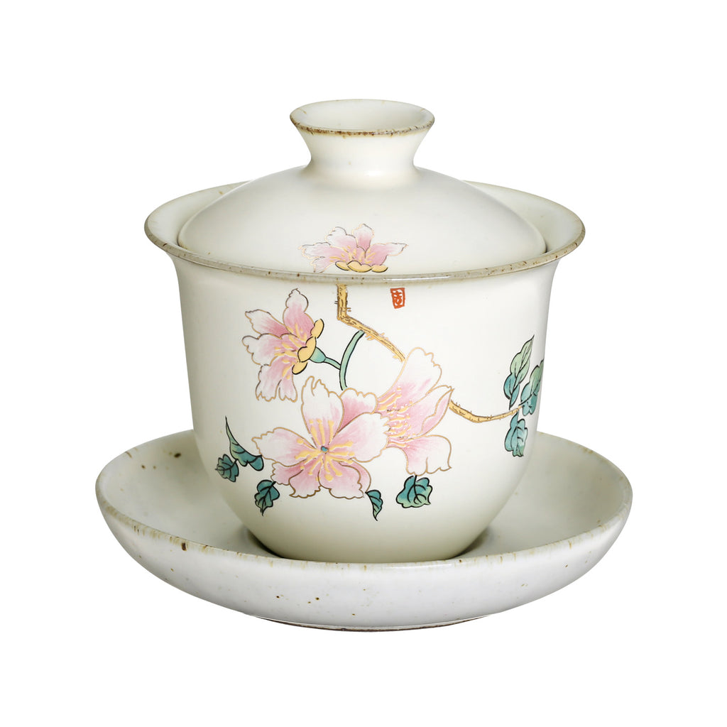 Chinese Gaiwan for Gongfu Tea-Art Yellow Glaze camellia