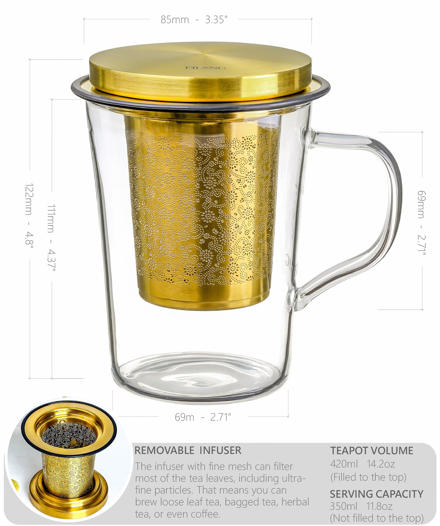 Aurora Tea Infuser Deeply Mug Set (420ml)
