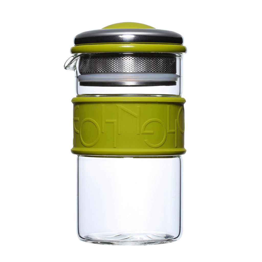Clear Glass Teapot-Colourful Ring Teapot 400ml Green