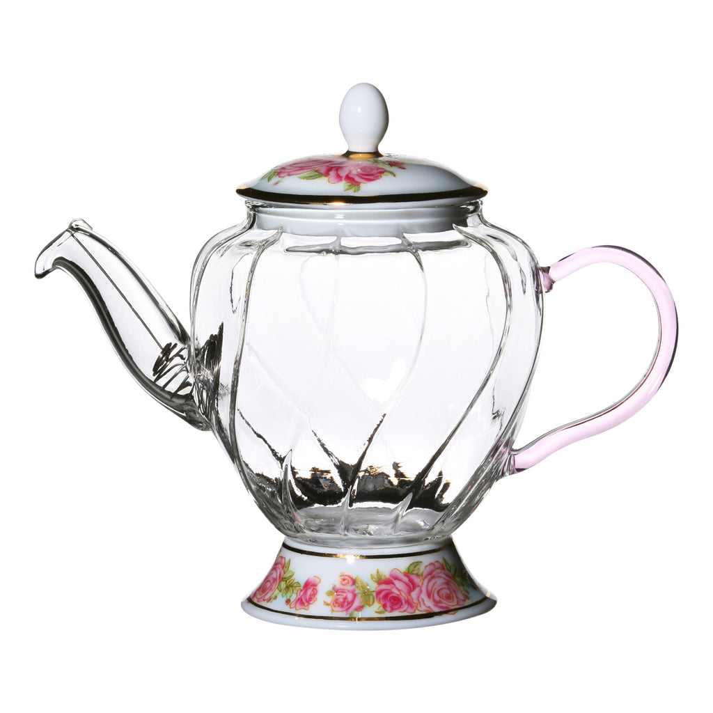 Clear Glass Teapot-Fusion Rose Chinese Teapot