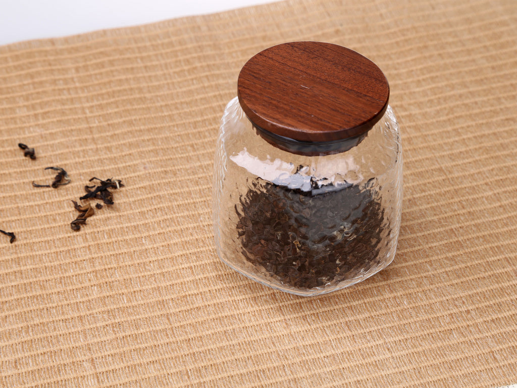 clear glass jar-hammer impression glass tea storage 01