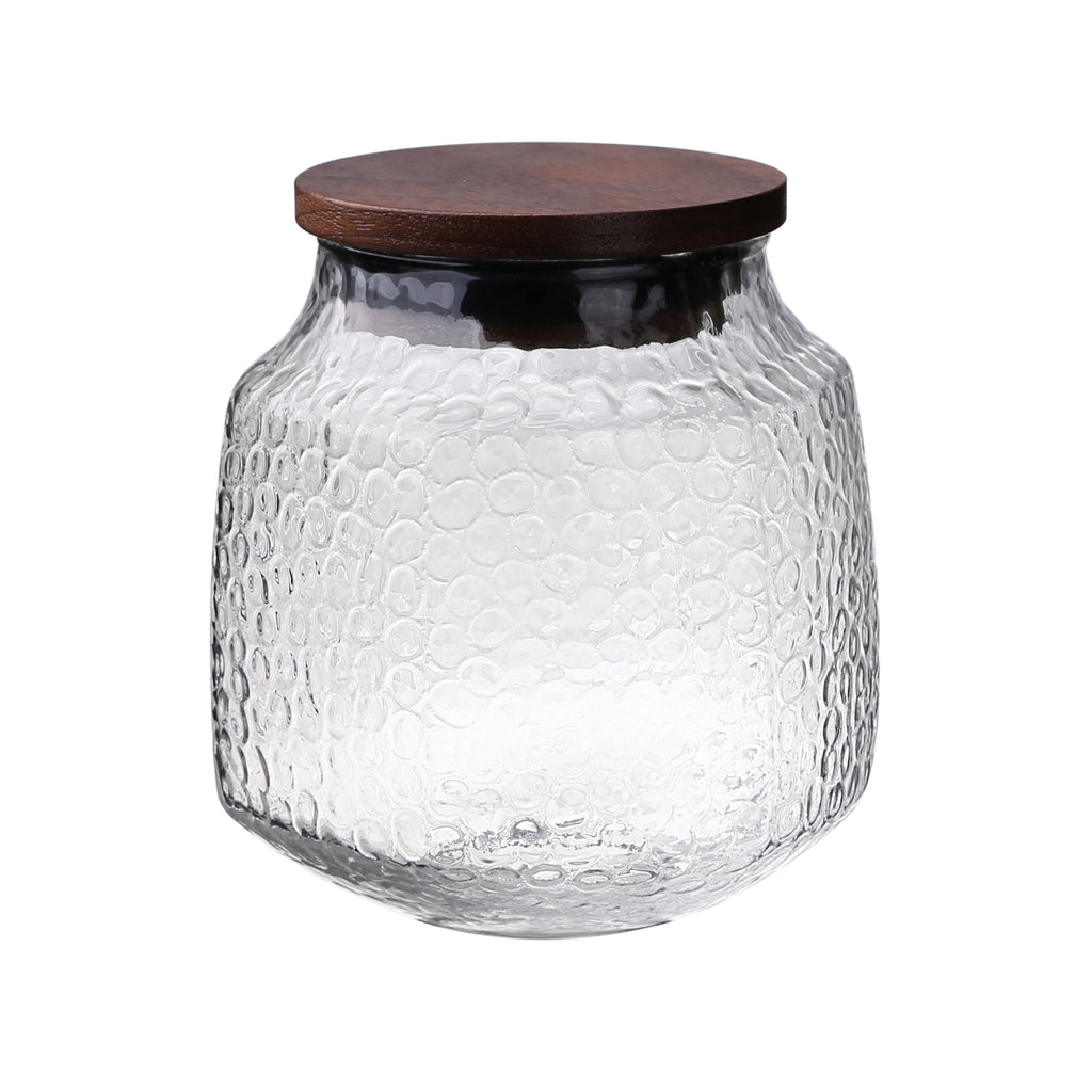 clear glass jar-hammer impression glass tea storage