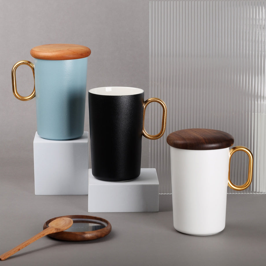 Designer Ceramic Tea Cup with Filter - Golden Circle Filter Cup – EILONG®
