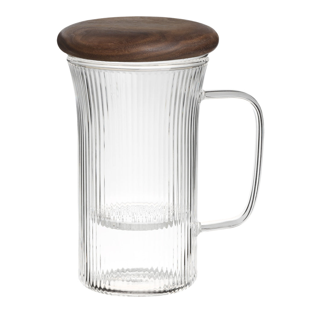 Designer Tea Mug-Silver Lining Glass Infuser Mug walnut
