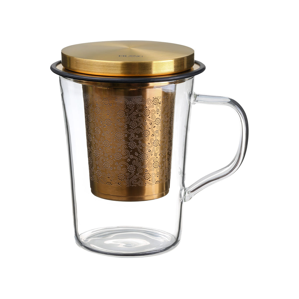 Glass Tea Mug with Infuser-Aurora Tea Mug Deeply 420ml Gold