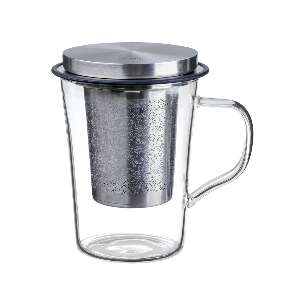 Glass Tea Mug with Infuser-Aurora Tea Mug Deeply 420ml Silver 