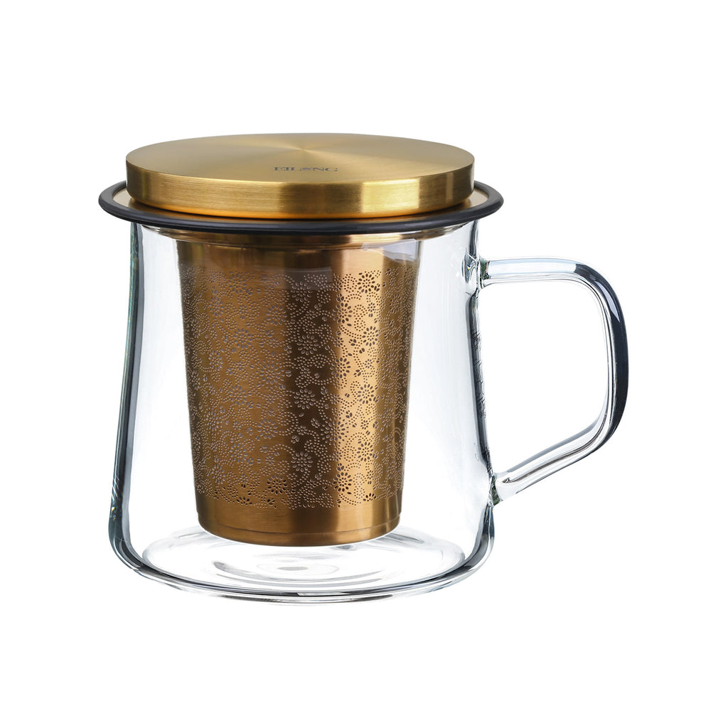 Glass Tea Mug with Infuser-Aurora Tea Mug Wide Gold