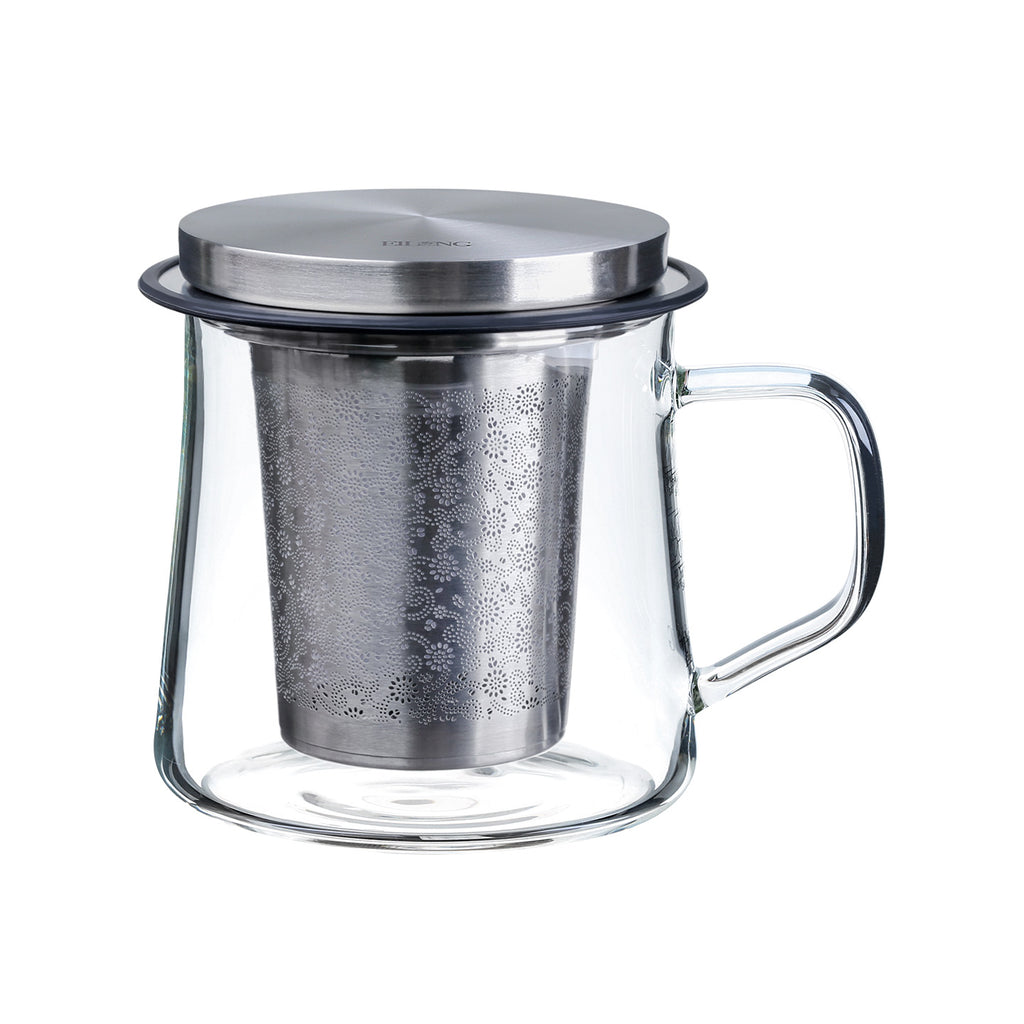 Glass Tea Mug with Infuser-Aurora Tea Mug Wide Silver