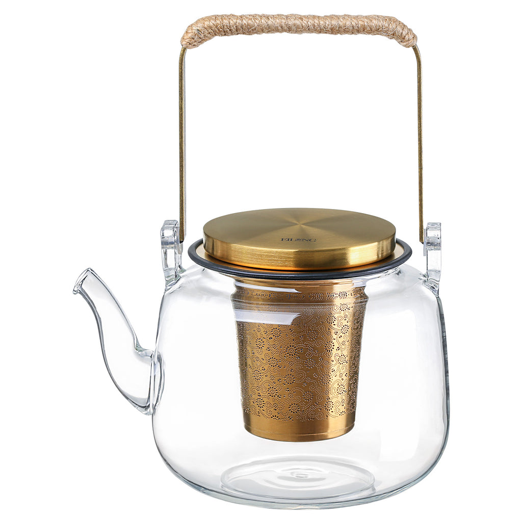 Glass Teapot with Infuser-Aurora Glass Handle Teapot Gold