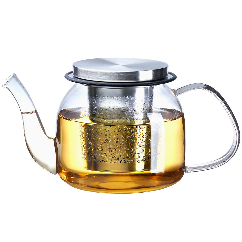 Glass Teapot with Infuser-Aurora Infuser Teapot 22oz Silver