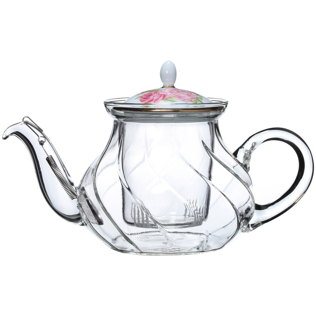 Glass Teapot with Infuser-Fusion Rose Large Teapot