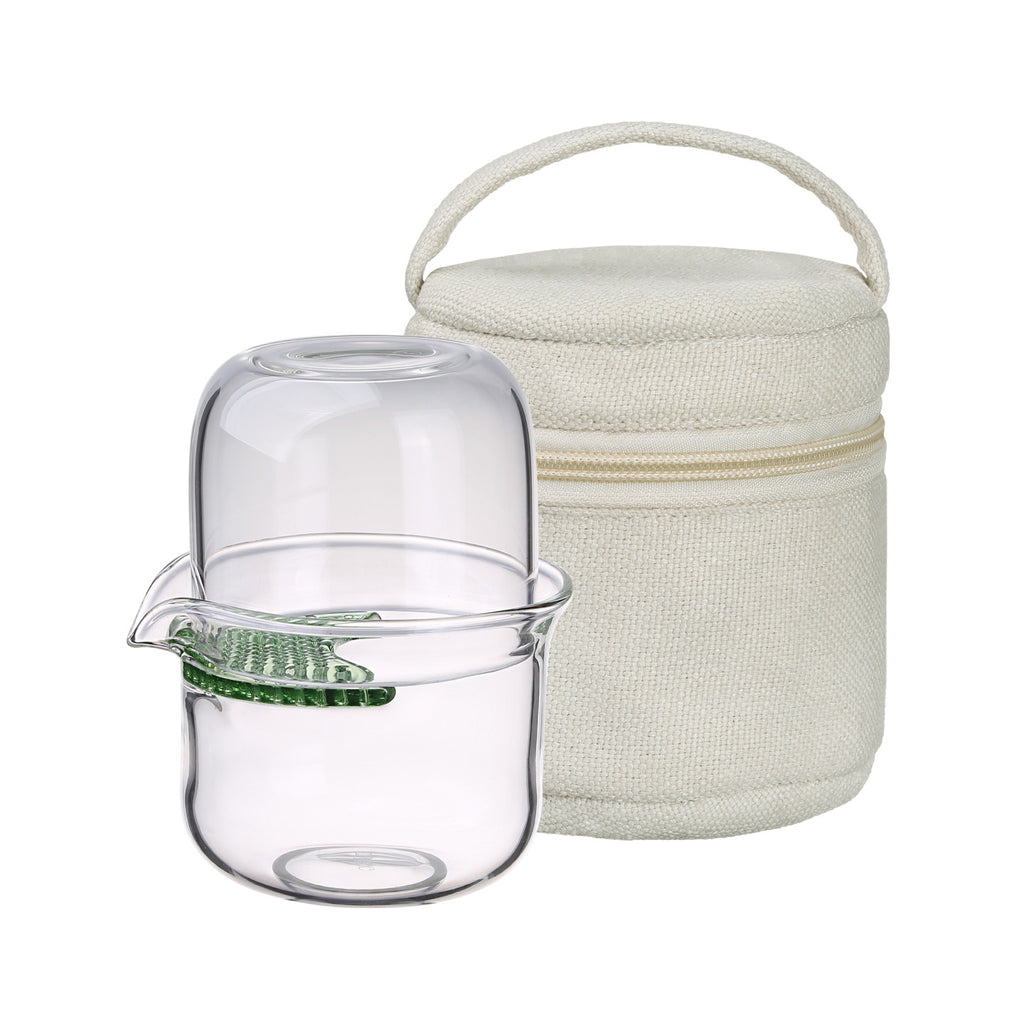 Teapot Set for One-Quicker Glass Travel Set green