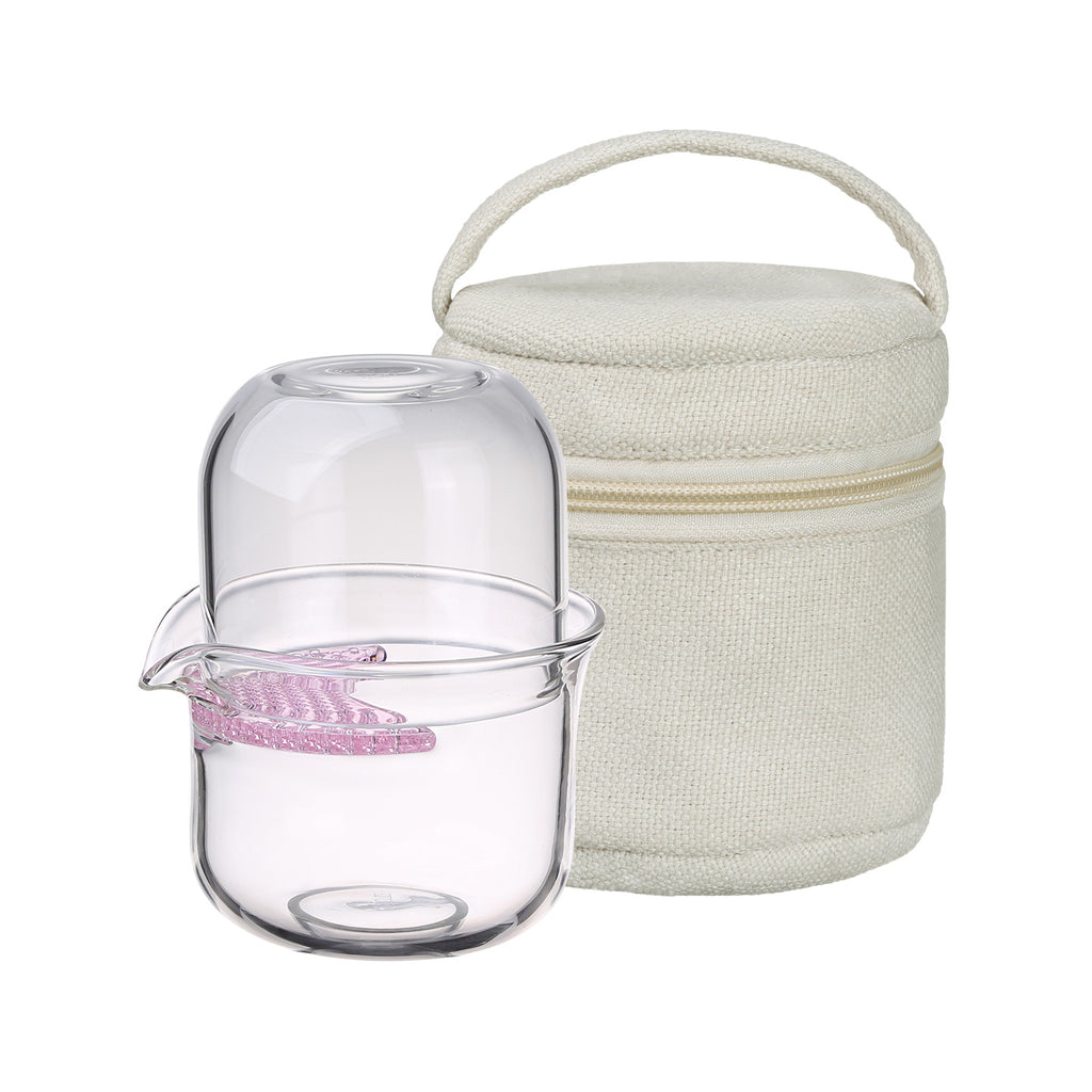 Teapot Set for One-Quicker Glass Travel Set pink
