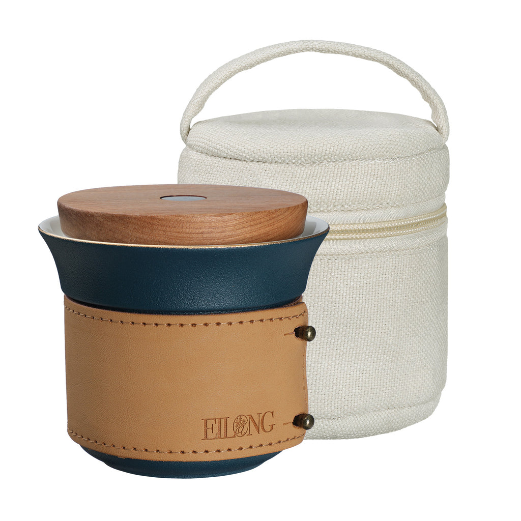 Travel Stylish Teapot Set-Fashionable Leather Double Travel Bag Set blue