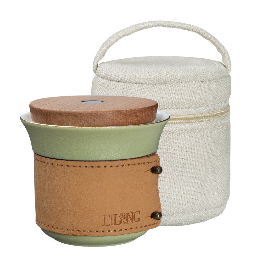 Travel Stylish Teapot Set-Fashionable Leather Double Travel Bag Set green