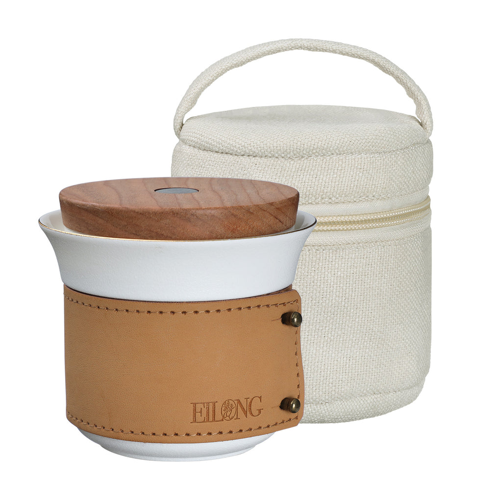 Travel Stylish Teapot Set-Fashionable Leather Double Travel Bag Set white